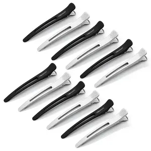 Creaseless Hair Clips - 12 Pack Salon-Grade Non-Slip Silicone Hair Roller Clips, No Dent Heat-Resistant Sectioning Clips for Blowout/Curling, Thick & Thin Hair Styling Tools (Black & White)