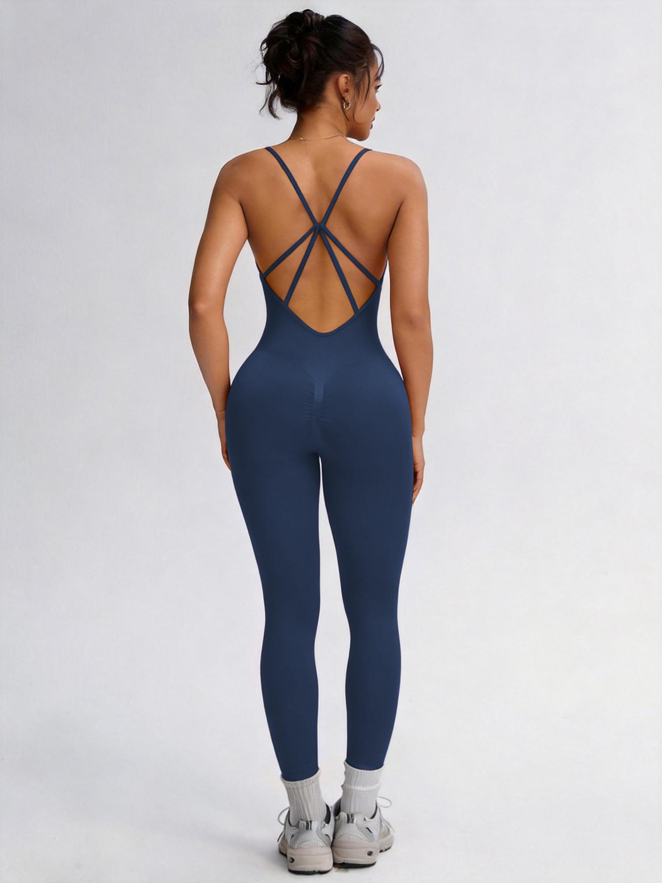 Women's Sexy Backless Cami Workout Jumpsuit Slim Fit Yoga Gym Fitness One Piece Outfit