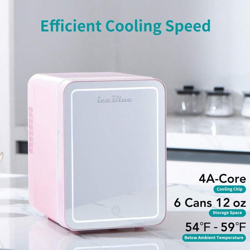 LED Mirror Skincare Mini Fridge - 4L Dual-Temperature Cooler For Makeup & Drinks (Pink/White) - Car/Home Portable Cosmetic Storage With Heating Function