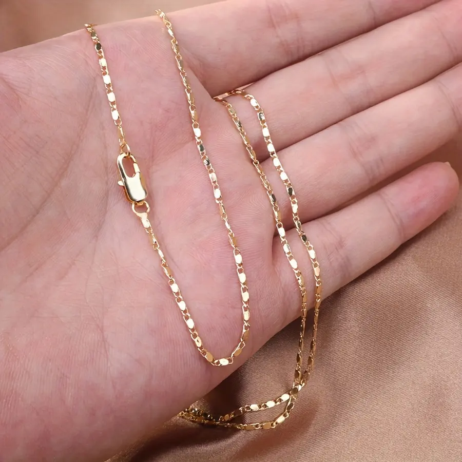1pc Italian 18K Gold Plated Punk Chain Necklace, 2mm Flat Link Chain for Men & Women, Father's Day Gift