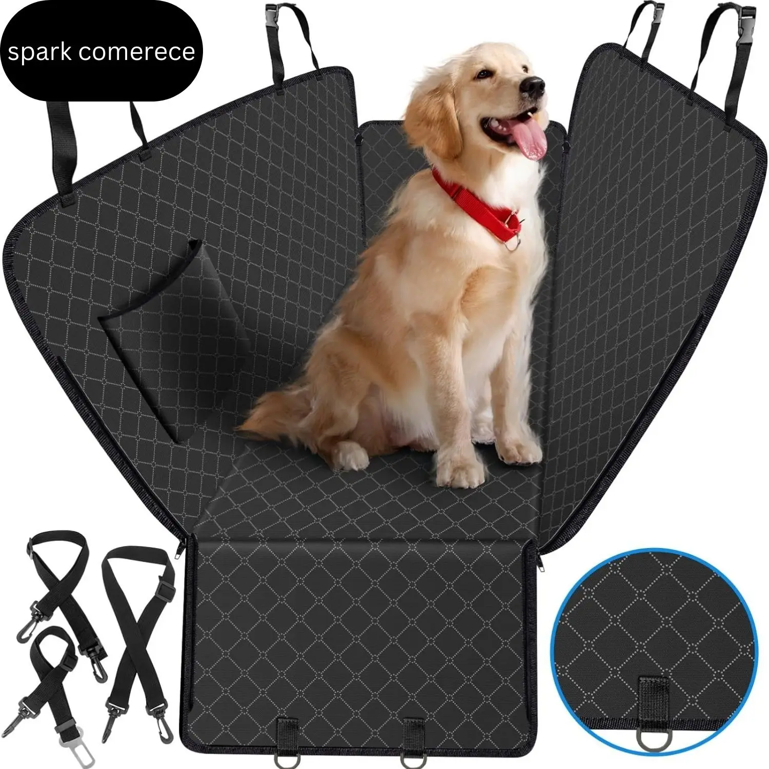 Dogs Car Seat Cover for Back Seat Dog Seat Cover with Storage Pocket Dog