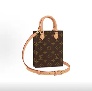 Pre-owned Louis Vuitton Petit Sac Plat Monogram Brown Mini Tote Bag Removable Strap Women's