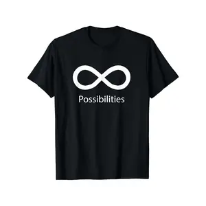 Infinite Possibilities Infinity Symbol & Text Print T-Shirt - Unisex 100%  Relaxed Fit Casual Tee with Slight Stretch, Black with White Graphic, All-Season Comfort, Machine Washable, Sizes S-XXXL, Unisex Clothing |   Modern Style |   Breathable