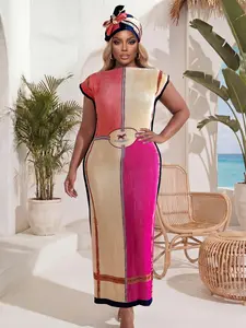 Elegant Ruffled Slim Fit Long Dress Set, Floral Print Shawl Scarf + Silk Ribbon, Women's Beach Sun Protection Wrap, All Seasons