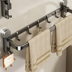 Gun Gray Carbon Steel Suction Cup Towel Rack - No Drilling, Wall Mounted Towel Bar for Bathroom, Restroom, Toilet (Fits Bath Towels)