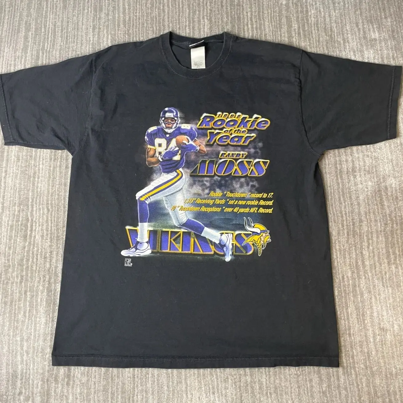 Vintage 1998 Pro Player Randy Moss T-Shirt – XL – Minnesota Vikings Rookie of the Year – Black NFL Football Graphic Tee