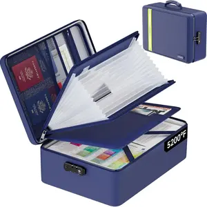 Fireproof Document Bag, Insulated Large Document Box with Lock, Important Document Organizer with  Zipper, Portable Soft  Travel Office Safe Storage with 13 Accordion File Folder,Blue
