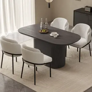 Guyii 63" Oval Dining Table Set for 4-6, Modern Black Kitchen Table with Ergonomic Chairs, Rectangular Table for Living Room & Small Spaces