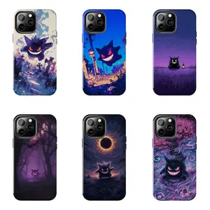 Gengar Pokemon Spooky Night Landscape Case for iPhone 17-7 Pro Max Plus & Samsung Galaxy S25-S21 Ultra Plus - Gothic Graveyard Eclipse Aesthetic Phone Cover Unisex