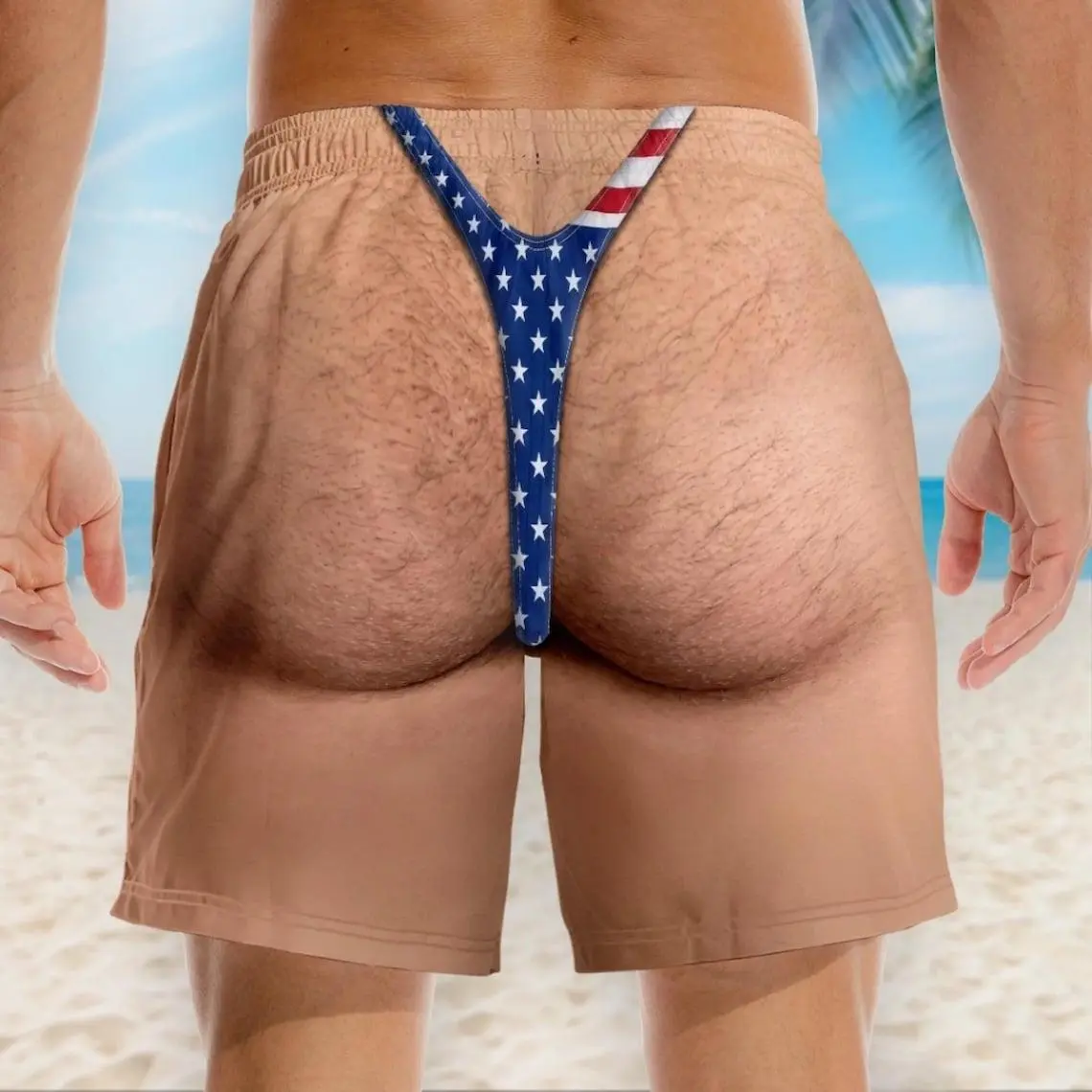 Patriotic Swim Trunks, Funny USA Flag Men’s Swim Shorts, Summer Vacation Beach Shorts Gifts For Men, Looking Like Trouble