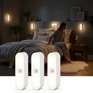 Night lights, 4-pack, magnetic induction night lights, automatic LED night lights that light up when someone touches the light, suitable for bedrooms, bathrooms, hallways, warm white light for home lighting.