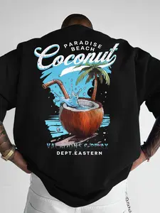 Men's Summer Beach Coconut Vacation Graphic Print T-Shirt, Round Neck Short Sleeve Casual Comfort Top, Outdoor Wear for Summer
