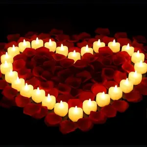 1000 Pieces Artificial Rose Petals with 24 Pcs Flameless Heart Shaped LED Tealights Candles Special Romantic Night Decorations for Proposal Wedding Anniversary Table Decor(Yellow)