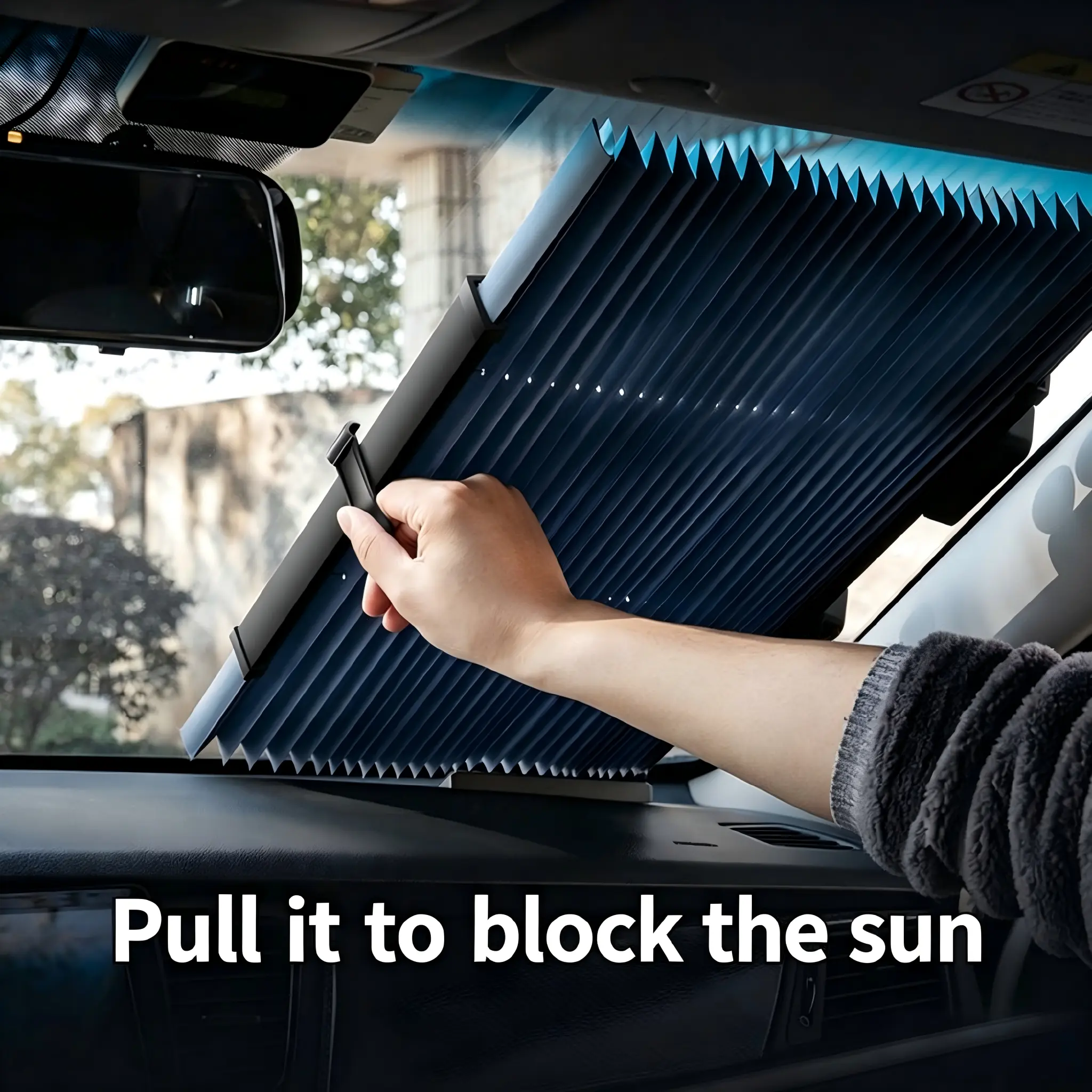 Universal Retractable Car Windshield Sun Shade, 65cm Cuttable Auto Sun Visor with 6 Strong Nanometer Vacuum Suction Cups, Heat Insulation UV & Infrared Ray Blocking Foldable Sun Screen for SUV, Medium Cars, MPV, Trucks