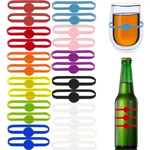 24pcs Silicone Drink Markers Wine Glass Charms for Party Glasses Cups Cans Identification Strip Tag Marker for Beer Bottle Mug Jar Cocktail Party Solution
