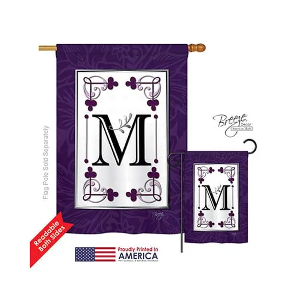 Breeze Decor 30013 Classic M Monogram Polyester Pro Guard Rectangular House Flag - 2-Sided, Double-Sided Vertical Impression, Original Artwork, 28x40 in.