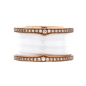 Pre-owned Bvlgari B.Zero1 Three Band Ring 18K Rose Gold and Ceramic with Diamonds by Rebag