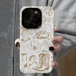 Western Style Phone Case,Shockproof Rugged Cover Dual Layer Soft TPU Hard Bumper Hard Shell Design for iPhone 11 12 13 14 15 16 Pro Max Plus Aesthetic
