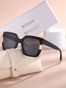 1pc Aileen Oversized Square Fashion Glasses for Women & Men - Black with Golden Metal Hinges, Lightweight Fashion Eyewear Includes Microfiber Cloth & Case, Versatile for Formal Events, Casual use
