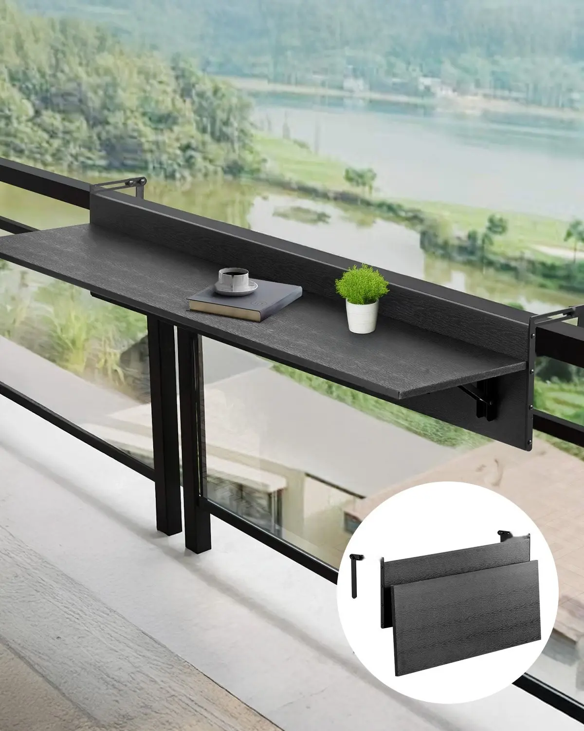 Balcony Hanging Table 12 X 32 Inches Outdoor Patio Railing Table Foldable, Space Saving Balcony Furniture With Weatherproof Finish, Lightweight Aluminum Frame, Easy Assembly, Versatile For Dining And Small Outdoor Spaces