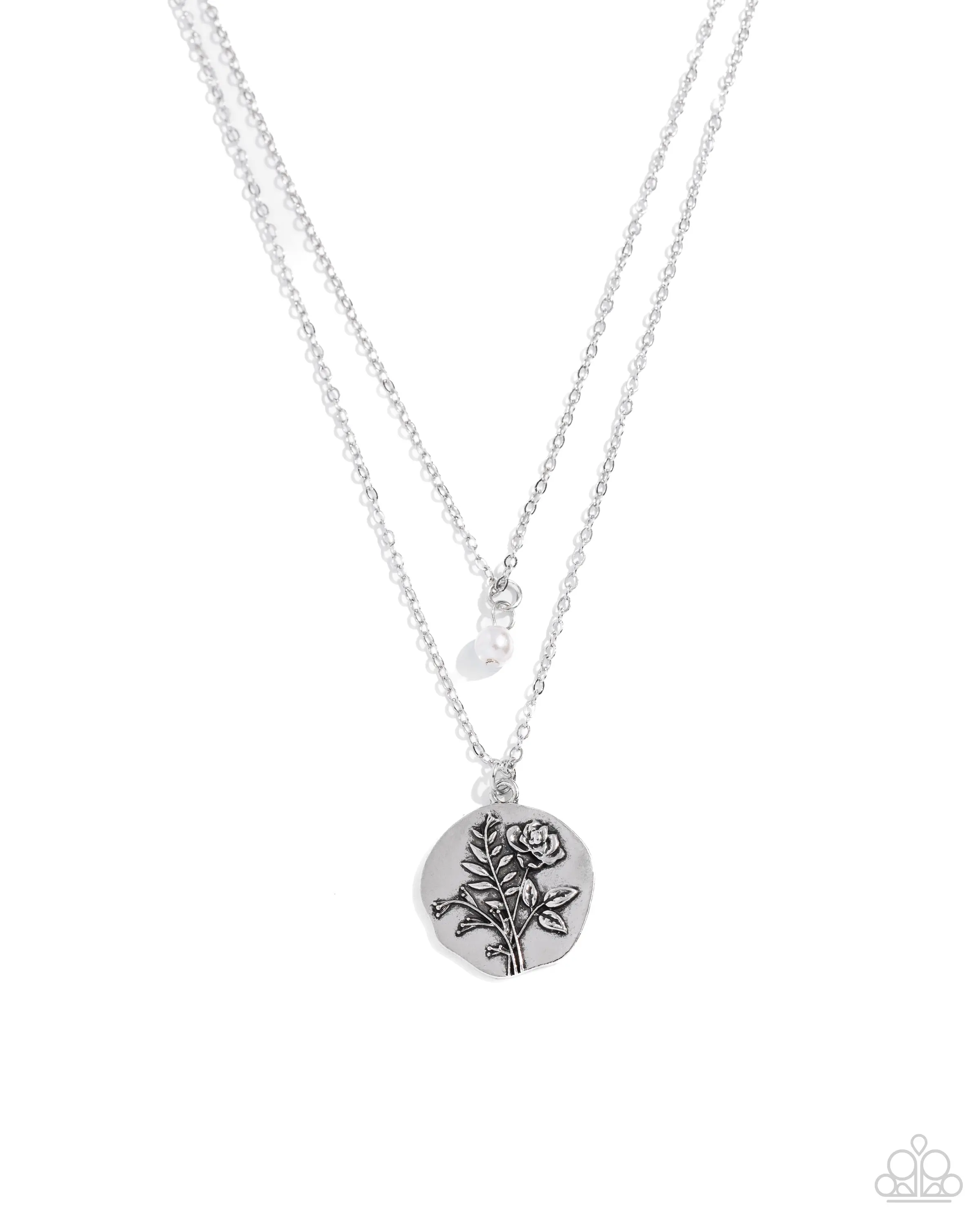 Birthstone Beauty - White June Pearl Rose Flower Birthday Silver Short Necklace - Paparazzi