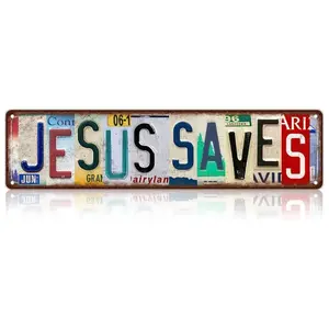 1pc "Jesus Saves" Wall Hanging Decorative Metal Tin Sign Wall Art Plaque Poster 16"x4" For Thanksgiving Day Prayers Home & Outdoor Wall Decorations Vintage Plaque Decor