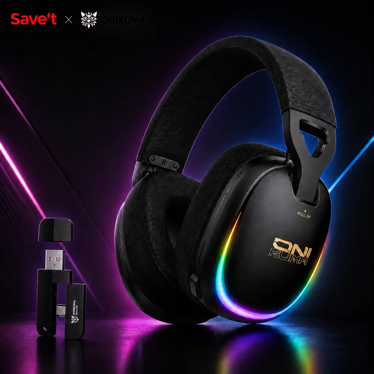 ONIKUMA GT805 Over-Ear 4-Mode Wireless Gaming Headset, Bluetooth 5.4, 16.8M Colors RGB, 60H Battery, Compatible with PC, Laptops, Gaming Consoles
