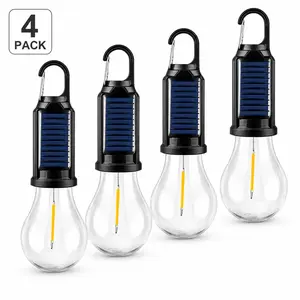 4PCS Rechargeable Solar LED Light Bulbs, Waterproof Portable Camping Lights with Clip Hook, Outdoor Hanging Tent Lights for Hiking, Emergency, Patio & Power Outage