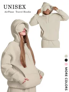 Unisex Y2K Style Fall Winter Plain Eye Mask Fitted Long Sleeve Hoodie, Travel Sweatshirt, Vacation Work Home Wear, Casual Fashion, Comfortable Plane Mode,Trendy and versatile