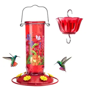 Kingsyard Hummingbird Feeder Season 2026 Patterned Glass with Ant Moat & 6 Ports for Backyard Nature Watching 15oz Capacity Leakproof Design Ideal Gift for Bird Enthusiasts