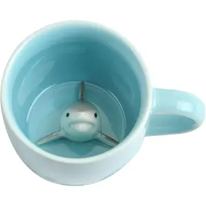 Shark Ceramic Cup  3D  Inside Mug,Cute Cartoon Handmade Figurine Mug,Christmas Birthday Surprise for Friends Family or  (Blue Shark)