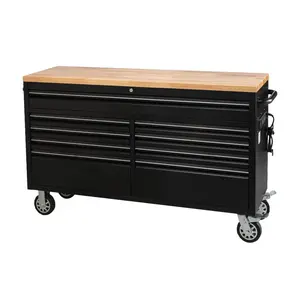 【GARVEE】9-Drawer Large Rolling Tool Chest, 61" Mobile Tool Storage Cabinet with Wheels and Wood Top, Garage Tool Box Organizer with Anti-Slip Liner for Warehouse, Workshop