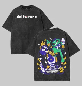 Deltarune BEST Musical Trio Washed Tee Game Acid Washed Lightweight Cotton TSHIRT, Gift For Gamer Men's Regular Fit, men gifts graphic tee streetwear