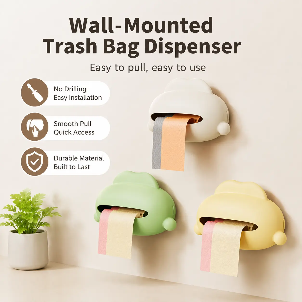 1 Count Wall Mounted Garbage Bag Storage Box, Large Opening Smooth Extraction Design for Kitchen Bathroom and Household Wall Use