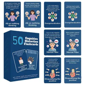 50 flashcards on cognitive distortions, solutions to psychological traps, psychological tools, improving mental health and awareness