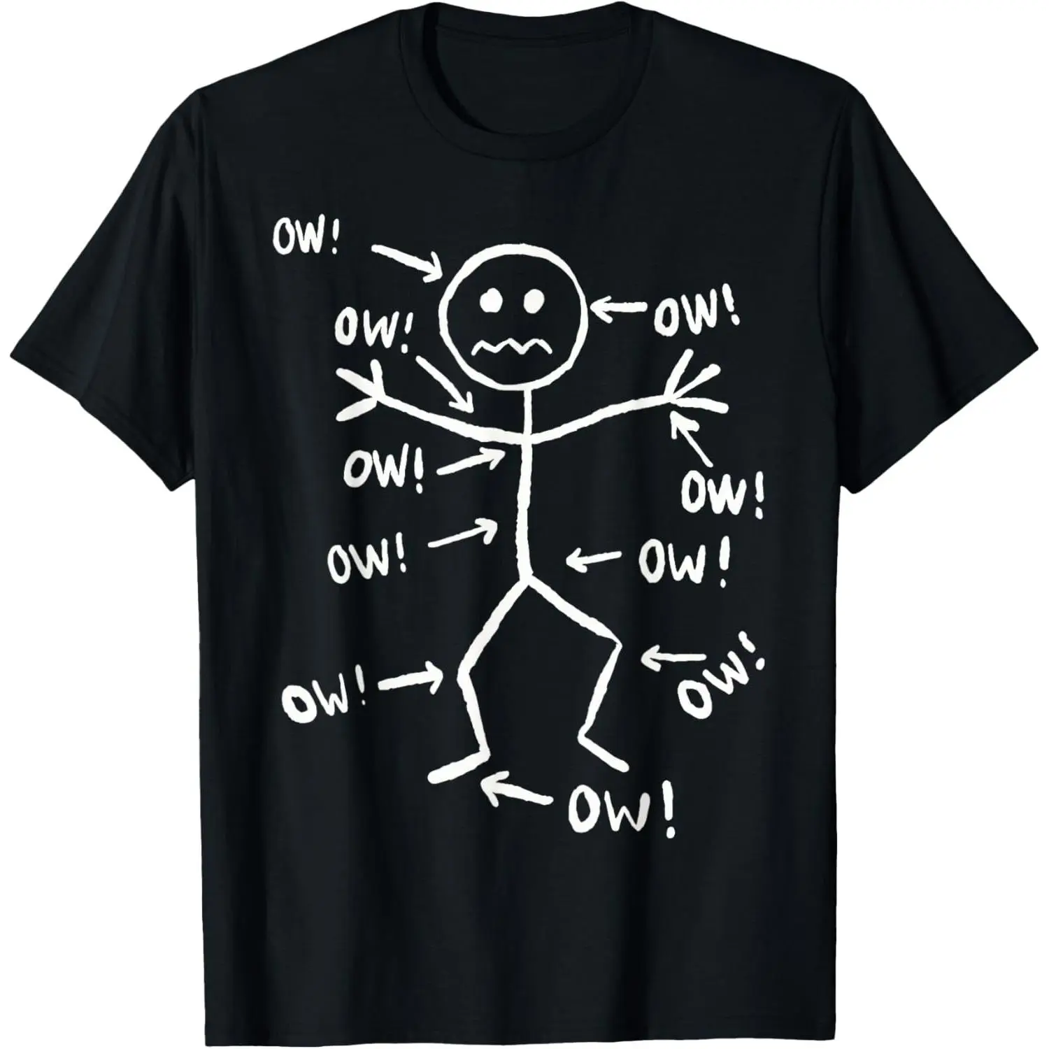 100% Cotton Funny Ow Ow Ow Saying Body Pain Character Sarcastic Humor T-Shirt