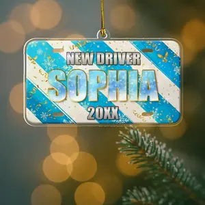 Personalized New Driver Christmas Ornament, Custom Name 2D Acrylic 1-Sided Driver’s License Permit Decor, Multi-Size Hanging Festive Family Gift