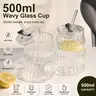 Chubby Glass Tumbler with Lid and Straw - Stylish 0-500 ml Reusable Adults' Kitchenware Drinkware, Straw-Easy Sips, 2/4 Pack to Share for Girlfriends, Ideal for Iced Coffee, Boba Tea, Home Daily Use