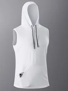 Men's Solid Color Raglan Sleeve Hooded Tank Top, Regular Fit Casual Sleeveless Top for Summer, Men's Clothes for Daily Wear, Socks