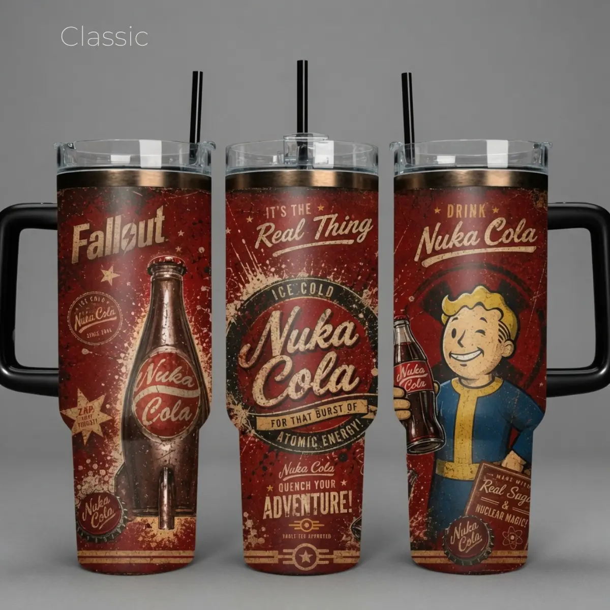 Fallout Nuka-Cola Flavor Collection 40oz Insulated Tumblers, Choose Classic, Quantum, Cherry, Dark, Grape, Orange, Quartz, Victory, or Wild - Retro Vault Boy Advertisement Travel Mug with Handle & Straw, Vacuum Cup, Double Wall, Water Bottle, Drinkware