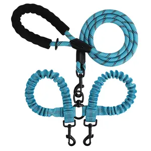 Tangle-Free 2-Dog Bungee Leash, Padded Handle Reflective Pet Traction Rope，Reflective Walking Leash with Buffer for Medium/Large Dogs dog whistle squeaky toys