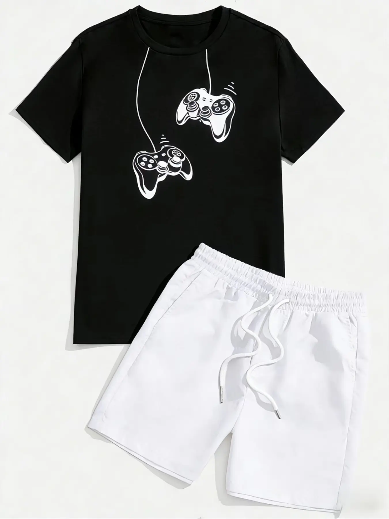 Trending Gamer Print Matching Set | Viral TikTok Casual Loungewear | Summer Streetwear Tracksuit | Graphic T-Shirt & Drawstring Shorts 2-Piece Outfit | Unisex Gaming Aesthetic Clothing for Daily & Lounge Wear
