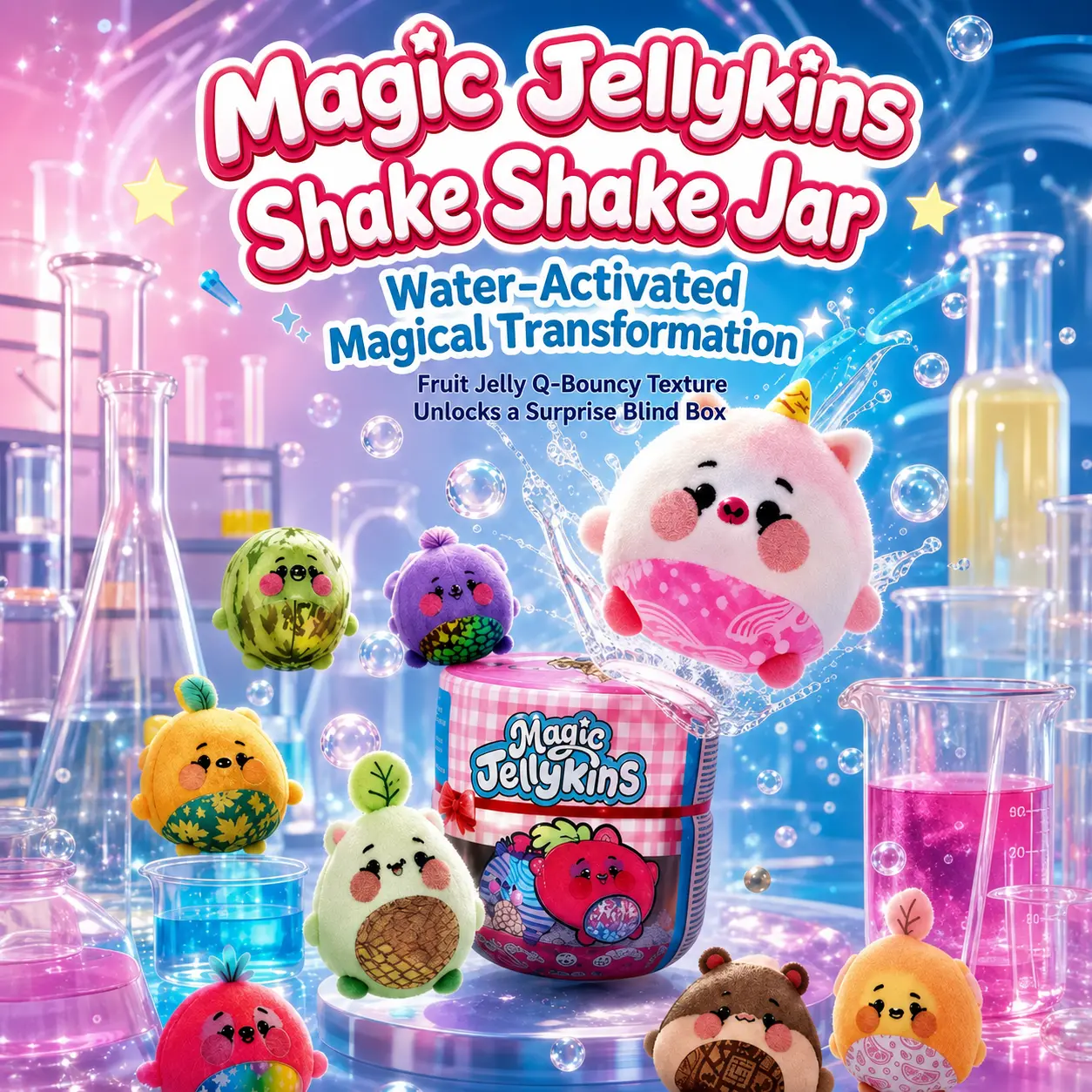2026 Magic Jellykins Mystery Jar Squishy - Water-Activated Surprise Reveal Soft Squishy Characters, Fidget Plush Sensory Collectibles, Ideal Gift for Age 5+ Kids, Squishy Mystery Jars