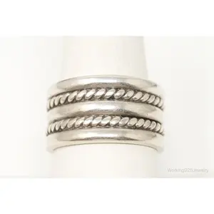 Vintage Modern Braid Rope Sterling Silver Band Ring - Size 9