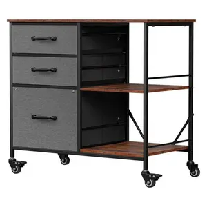 Zenstyle 3 Drawer Wood Mobile Lateral File Cabinet Printer Stand Office Storage Dark Gray
