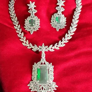 Luxury American Diamond Statement Necklace with Emerald-Cut Centerpiece | Elegant Bridal & Wedding Jewelry for Women | Silver-Tone Party & Prom Choker Gift