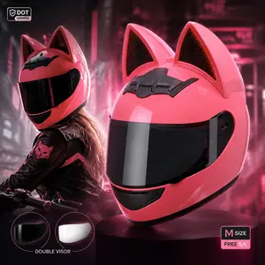 Cute Cat Ear Full Face Motorcycle Helmet , Adults Men Women Cool Flip up Motorbike Modular Helmet, DOT Approved Cruiser Chopper Moped Scooter , Comfortable Breathable
