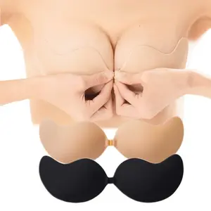Sticky Bra Backless Adhesive Strapless Invisible Push Up Stick on Bras for Women Dresses 2 Pair Reusable Nipple Cover Black & Beige