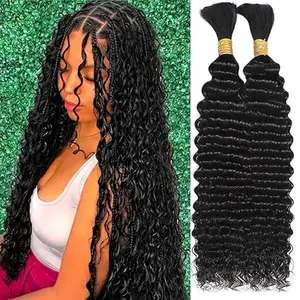 GK Deep Wave Bulk Hair for Braiding 16 Inch  120g Natural Black Curly Braiding Hair for Boho Braids No Weft Wet and Wavy Braiding Hair Extensions (1 Bundles)