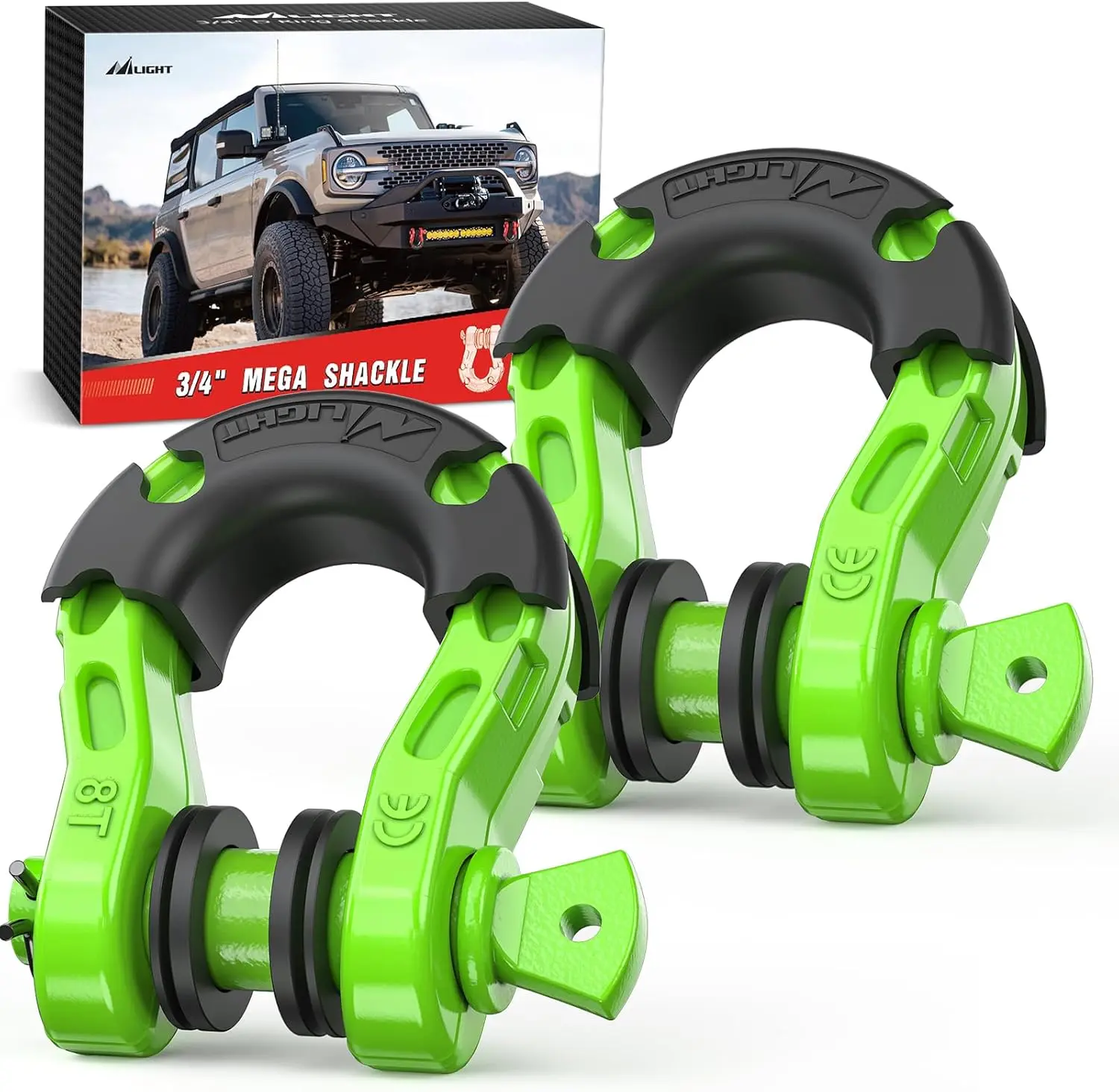 Nilight 2-Pack 3/4" Mega D-Ring Shackles with 7/8" Screw Pins, 68000 lbs Break Strength Carbon Steel Isolators, Heavy-Duty Off-Road Recovery Car Accessories, Tow Anchor Point for Jeeps, Trucks, Winch, Bumper Anchor